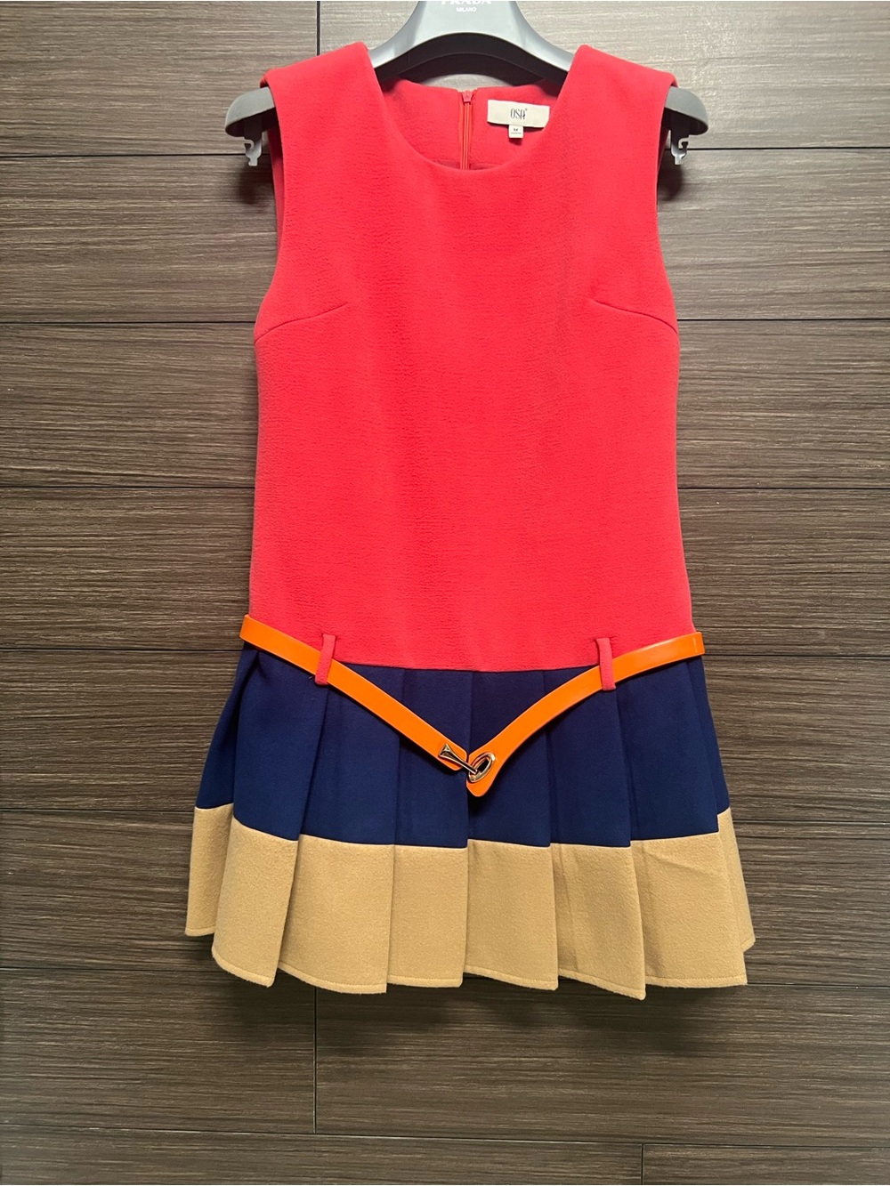OSA Colorblock Pleated Drop-Waist Dress Sleeveless Belted Size M